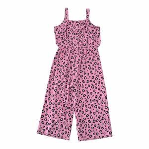 Girls Pink Leopard Print Knit Stretch Jumpsuit Size XL Barbie Kids Loungewear